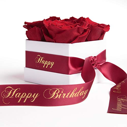 ROSEMARIE SCHULZ Heidelberg Flowerbox Happy Birthday - Weiße Rosenbox mit Infinity Rosen haltbar 3 Jahre - Geburtstagsgeschenk für Frauen und Mama (Happy Birthday, Weiß-Rot)