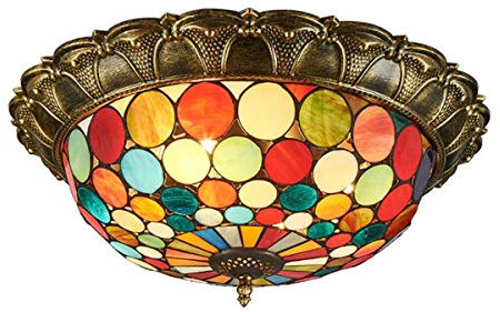 GDLight Tiffany-Art-LED-Deckenleuchten Weinlese-runde Flush Mount Deckenlampe Vintage Glasdeckenbeleuchtungskörper für Schlafzimmer Wohnzimmer Cafe,Warmlight,52CM