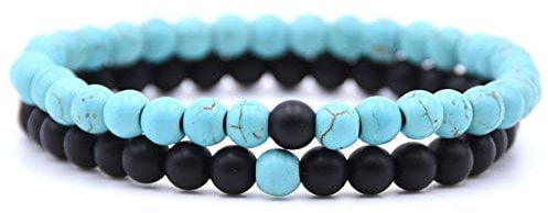 Stein Armband,7 Chakra Vintage Natürlicher Türkis Schwarz Onyx Stein Perlen Kit Yoga Balance Armreif Charm Schmuck Männer Frauen Freund