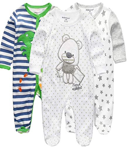 Kiddiezoom Newborn Baby Rompers Snug Fit Footed Cotton Pajamas Long Sleeve One-Piece Sleepsuit