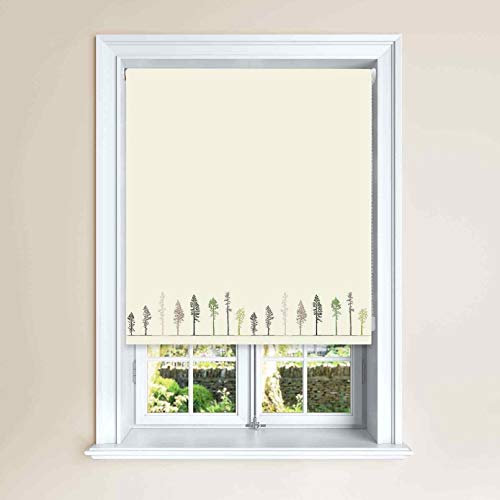 Lister Cartwright Tree Natural & Green Blackout Roller Blinds Child Safety Cut to Size Fixing Included Made to Measure (Green, 210 x 140 cm)
