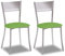 2 Sillas metálicas con respaldo de escalera y asiento tapizado - Estructura color aluminio - Asiento en Polipiel verde