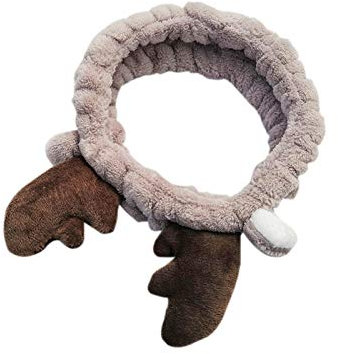 WSLCN 2 Stück Niedliche Geweih Stirnband Flanell Haarreife breite hairband Haarschmuck hairtie for Damen Waschgesicht Make-up für Mädchen Damen Braun