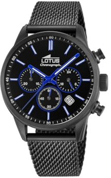 Lotus Reloj Hombre 18700/3 Chrono Caja de Acero Inoxidable 316l Negro Correa de Acero Inoxidable 316l Negro