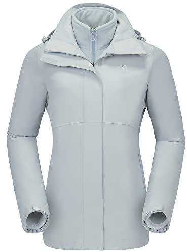 CAMELSPORTS Damen Skijacken Wasserdicht Fleece Schnee Mantel 3 in 1 Snowboard Jacken Winter Warm Windbreaker Regenmantel, A-grau, L