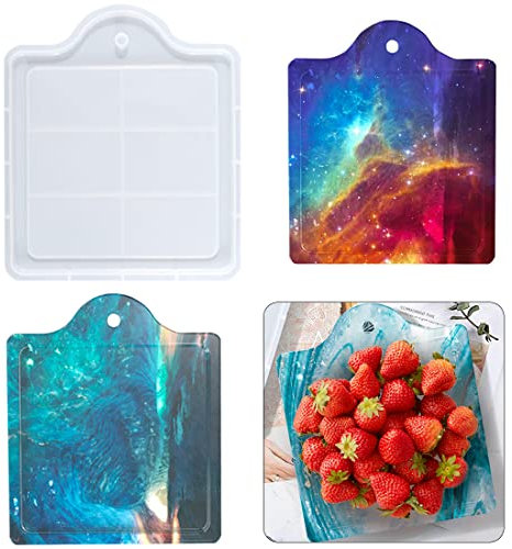 Voyyphixa Tablett Silikonform Quadrat, Obsttablett Epoxidharz Formen, Schneidebrett Resin Gießformen mit Anhängerloch, Teller Form DIY Achat Untersetzer Servierbrett