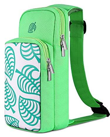 TNP Switch Tasche, Transporttasche kompatibel mit Nintendo Switch, Switch OLED, Switch Lite, Umhängetasche für Switch Zubehör Konsole, Joy-Con, Netzteil& Dock Ladegerät - Animal Crossing - Grün
