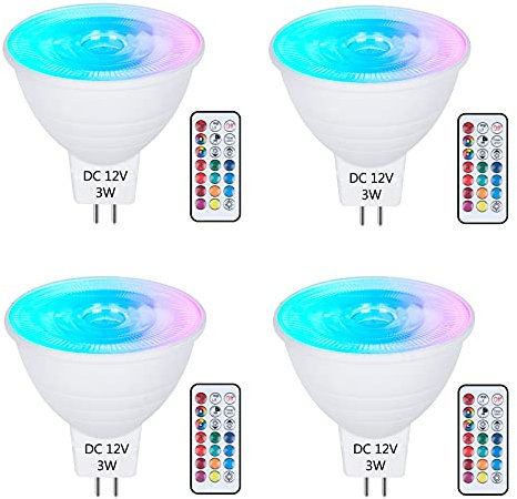 DoRight 4x AC/DC 12V MR16 Farbwechselnde LED Glühbirne GU5.3 3W Dimmbar Farben Ändern Lampen Bi-pin Reflektorlampe mit Fernbedienung RGB & Warmweiß 3000K für Ambient Mood Dekorative Beleuchtung