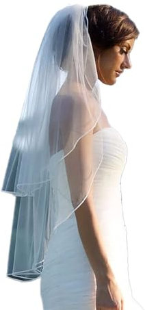 Prosy Brautschleier, 2 Etagen, Kirche, Hochzeit, Tüll, Ellenbogen, Fingerspitze, Länge, Schleier, Braut, Haarschmuck mit Kamm, für Damen und Mädchen (weiß)
