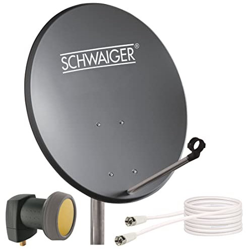 SCHWAIGER 9734 SAT-Anlage Satelliten-Set Satellitenschüssel Single-LNB Koaxialkabel 10m digital SAT-Antenne aus Stahl Anthrazit 55 x 62cm