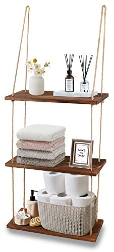 ROTASLOG 3-Tier Rustic Bathroom Wall Shelf - Over Toilet Storage Ladder Shelf - Hanging Shelves Bathroom Organizer