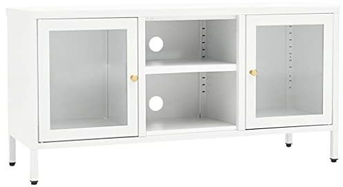 vidaXL TV Schrank Lowboard TV Möbel Tisch Board Sideboard Fernsehtisch Fernsehschrank HiFi-Schrank Wohnzimmer Weiß 105x35x52cm Stahl Glas
