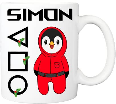 Pickhut Personalised Penguin Christmas Mug - Xmas Novelty Hot Chocolate Coffee Tea Cup - Merry Squidmas Secret Santa Gift