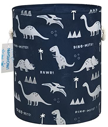 LANGYASHAN Wäschekorb Segeltuch Faltbarer Organizer Aufbewahrungskorb für Jungen Mädchen Wäschekorb Spielzeugkörbe Geschenkkörbe Schlafzimmer Kleidung Kinderzimmer (Blauer Dinosaurier)