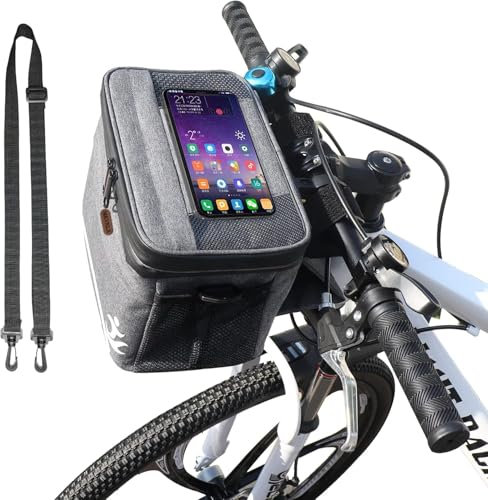 MKYRLX Fahrrad Lenker Tasche, Isolierte Lunch Bag Tragbar mit Touchscreen am Telefon, Robuste Stützrahmen auf Fahrrad Lenker