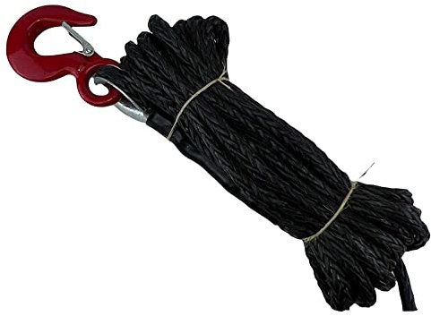 RopeServices UK 6mm Black Dyneema SK75 Synthetic 12-Strand Winch Rope x 10m With Hook 4x4