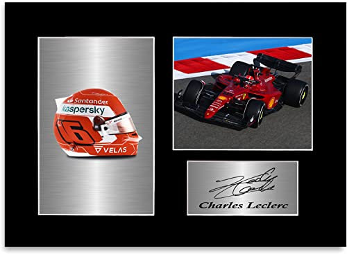 Generic Rennfahrer Charles Leclerc 2022 Autohelm, signiertes Foto-Display, Passepartout, A4, ungerahmt, Wandkunst für Männerhöhle, Schlafzimmer mit Sportmotiv