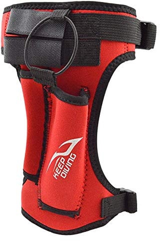 Easnea Premium Diving Knife Holder Wrap Neoprene Sheath Leg Straps with 2 Pockets, Adjustable Calf Strap Diver Accessories Red
