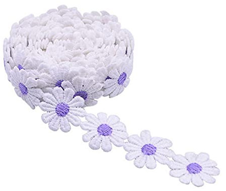 XCSJ 5 Yard 25mm Blumen Spitzenband Spitzenborte Stickerei Dekoband Zierband Borten Bänder Blumenband Gänseblümchen Dekoband Spitzen Spitzenborte Für Hochzeit Deko Handwerk Nähen Deko (Lila)