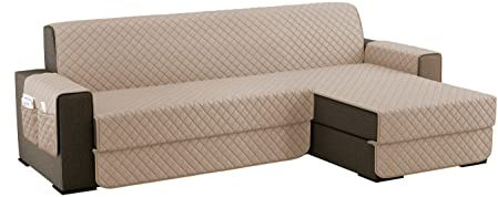 sevi's Sofabezug L Form 250cm Wasserdicht, Sofa überzug Ecksofa Reversibel Kratzfest Fleckenresistent - Sofa Cover für Katzen und Hunden - Khaki