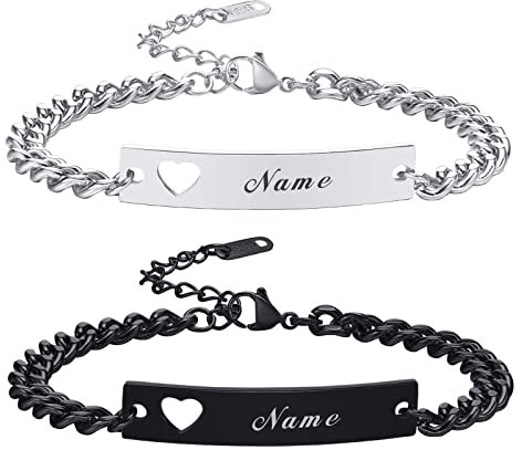 VNOX Personalisierte Gravur Paar Armbänder Personalisierbaren Armbänd Familie Armbänder|Partnerarmband für Paare|Pärchen Armband (2 Stück Herz paar armband-a)