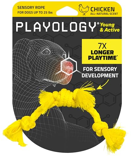 Playology Dog Toys | Puppy Toy Sensory Rope Tug of War Rope for Dogs and Puppies | Small Chicken Scented Toy - Easy to Clean and Made from Non Toxic Materials