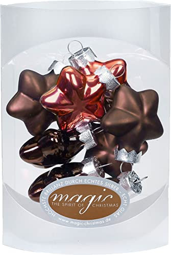 MAGIC 8 Sterne 4cm Glas Weihnachtsschmuck Weihnachtsdeko Christbaumkugeln Weihnachtskugeln Christbaumschmuck Deko Kugeln (Cognac Diamond // braun Kupfer)
