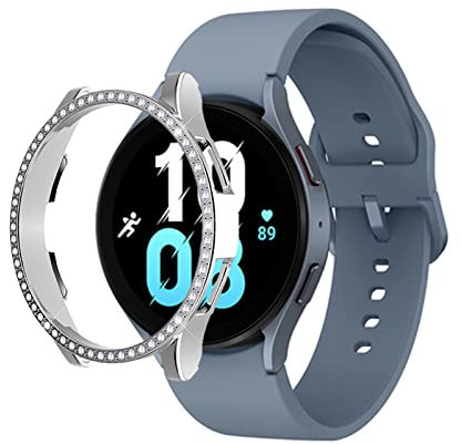 Diamanten Hülle Kompatible mit Samsung Galaxy Watch 4/5 40mm/44mm, Watch 4 Classic 42mm/46mm, Watch 5 Pro Hülle Glitzer 360 Anti Kratz (silbrig,Watch 4 40mm)
