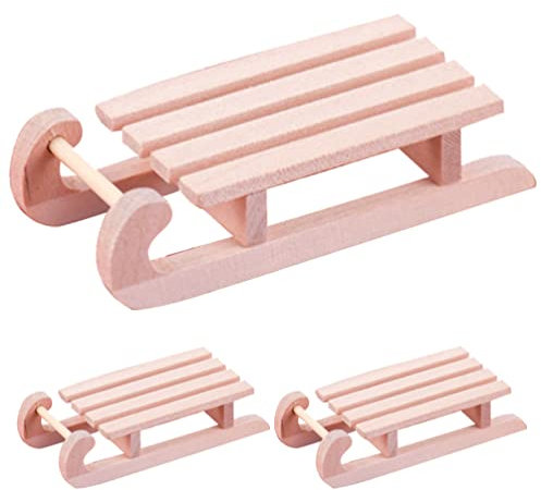 Happyyami 3stücke Miniatur-Schlitten-Ornament Aus Holz DIY-weihnachtsdeko Heim-Dekoration Mini-Haus-Accessoire Puppenhaus-Spielzeug Leere Schlitten Zum Bemalen Als Foto-Requisite Und Dekorat