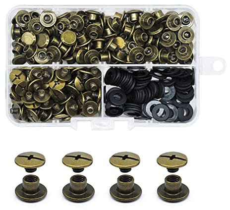 JINTANG 100pcs M5x4 remaches de tornillo,remaches para cuero,Tornillo Chicago Remache,Se utiliza para la artesanía de cuero DIY bolsa de ropa, zapatos, libros, y la decoración (Bronce)
