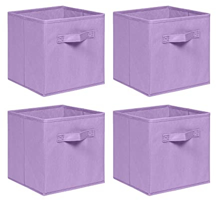 NICEME Aufbewahrungsbox 4er Set, 26,5x26,5x28 cm, Faltbare Aufbewahrungsbox Stoffbox Regalbox, Faltbox Aufbewahrungswürfel (Set of 4, Lila)