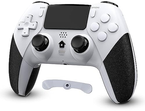CHEREEKI Compatible with PS4 Controller Wireless Controller for P-4/Pro/Slim Bluetooth Remote Gamepad Joystick Vibration Turbo Six-Axis Sensor Audio Jack Touch Panel Wake UP Game Controller White