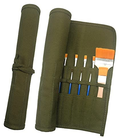 Funny live Paint Brush Holder Art Supplies, Artist Brush Holder & Storage Organizer Roll-Up Case Bag, Protect Acrylic Oil Watercolor Paintbrushes (Green 22 Slot Pockets)