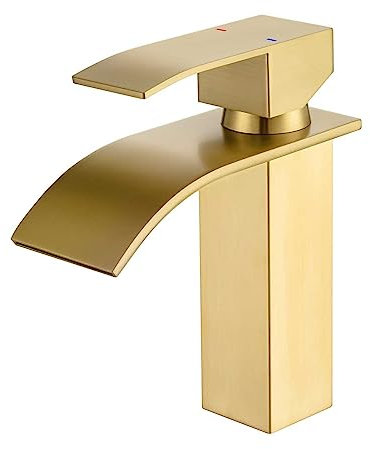 ONECE Wasserfall Waschtischarmatur Gold Matt, Wasserhahn Bad Mischbatterie für Waschbecken, Badezimmer Armatur aus Edelstahl, Kalt- und Warmwasserhahn