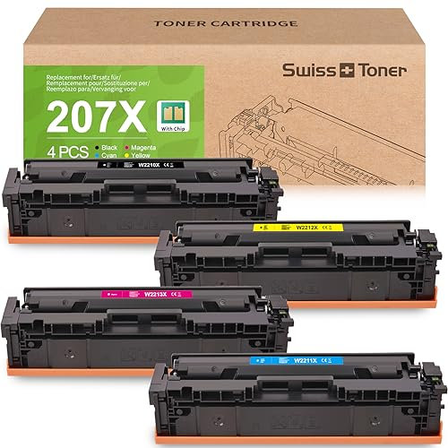 swiss toner 207X Kompatibel für HP 207X (Mit Chip) für HP Color Laserjet Pro MFP M283fdw Toner Schwarz MFP M283fdw M283fdn M255dw M282nw für 207X 207A W2210A W2210X W2211X W2212X W2213X,4-Pack