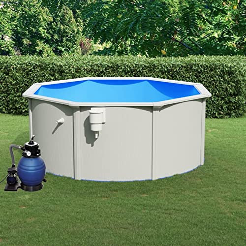 Festnight Stahlwandpool Komplettset stahlwandpool rund schwimmbecken Garten Pool mit Stahlwand Stahlwandbecken Pool Rund Becken Set Aufstellpool Gartenpool-300x120 cm-Pool + Pumpe
