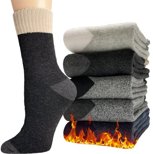 Hocerlu Chaussettes Chaudes Homme en Laine, 5 Paires de Chaussettes Thermiques d'hiver - éponge et épaisses, Cadeau pour homme, Taille 39-45