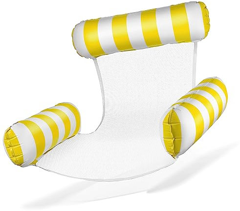 Balinco Fauteuil de natation gonflable pour piscine - Avec dossier et accoudoirs - Parfait pour la détente - Jaune/blanc