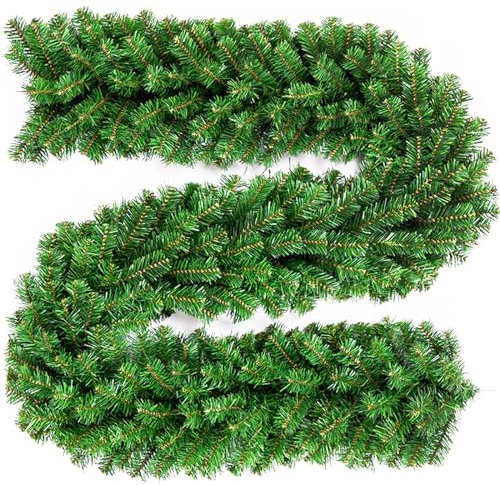 DATEFUN Ghirlanda di Natale Artificiale, 2.7m Ghirlanda di Abete Verde del PVC, Decorazioni Natalizie Allaperto dellinterno per Camino, Scala, Finestre, Festa di Natale (270 Rami)