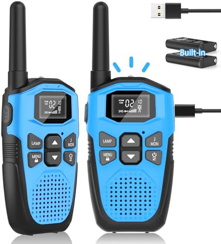 Talkie Walkie Enfants Adultes Rechargeable,NXGKET 2 pièces - Longue Portée 5KM, avec Batteries Li-ion intégrées VOX 16 Canaux Radio Lampe pour Camping Jeu d'Aventure Randoneé