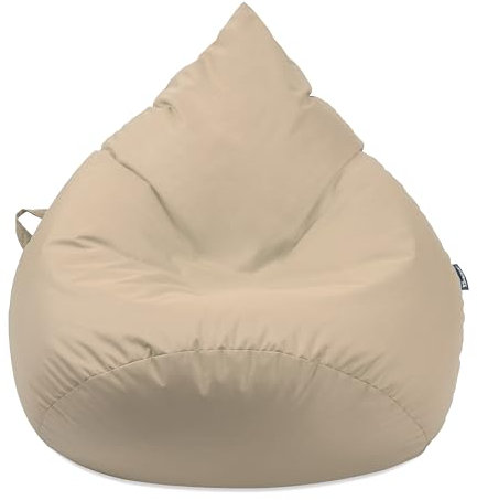 Droplet-Lounge Tropfenform Sitzsack mit Füllung | für Kinder Erwachsene | Indoor & Outdoor geeignet | Wasser-& Schmutzabweisend | Sitzkissen Bodenkissen Beanbag (3XL Durchmesser 90 cm, Beige)
