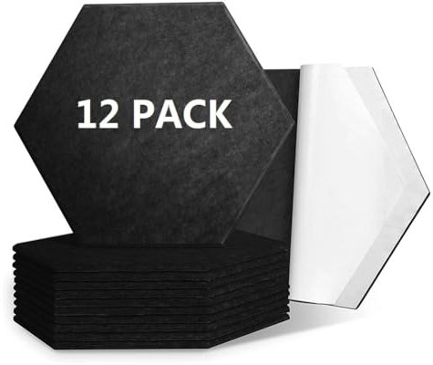 Warmiehomy Akustikpaneele 12 Stück Hexagon Akustikplatten Selbstklebend Akustikschaumstoff Akustik Panel Schalldämmung Schallschutz Wandpaneele für Decken, Tür, Studio, Büro, Wanddekoration Schwarz