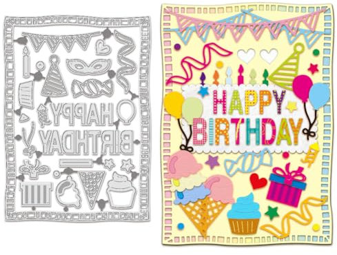 BENECREAT Happy Birthday Stanzformen, Party-Kuchen-Schablonen, 12.4x17.4cm Dekorative Prägeschablonen Für Scrapbooking, Fotoalbum, Grußkartenherstellung, 0.8 mm Dick