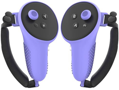 Controller-Griffe, Abdeckung für Meta Quest 3, Silikon-Griffabdeckung für Meta Quest 3, Zubehör, Anti-Wurf-Griff, Schutzhülle mit verstellbarer Handschlaufe (Lila)