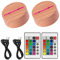 2x 3D LED Lichtsockel Nachtlicht Lampensockel in Holzoptik als Ersatz oder selber bauen. Inklusive Fernbedienung USB Kabel 3D Illusion Lampe 7 Farben. Als Deko Licht Sockel für Maker (2er Holzoptik)
