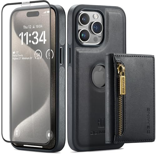 SIFANGDA Hülle für iPhone 15 Pro Max Leder mit Starker Magnetisch Abtrennbare Geldbörse,Kabelloses Laden,Luxus Retro Elegant iPhone 15 Pro Max Wallet Case (2024) 6.7 - Schwarz