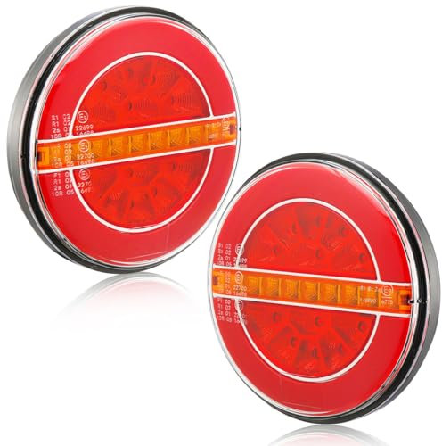 ETUKER LED Rückleuchten Anhänger Rund,2pcs Anhänger Beleuchtung Led, Anhänger Heckleuchten Lichter,Rückleuchten Anhänger 3Funktion 12/24v Wasserdicht ECE R10 EMC für PKW Traktor KFZ