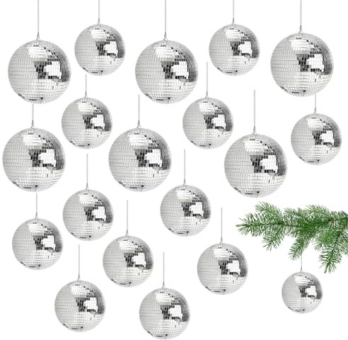 Disco Spiegel Ball, 18 Stück Spiegelkugel, 3cm 5cm Discokugel Silberne Hängekugel Silber Spiegelkugel zum Aufhängen für Party Hochzeit Dekoration