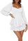 Women 's Loose Shorts Jumpsuit Solid Color Lantern Long Sleeve Square Neck Ruched Ruffled Playsuit (White, M)