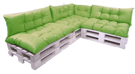 Palettenkissen 7-teiliges Set, ein Set Kissen für Gartenmöbel, Bodenkissen, Palettenkissen 120x60x3, Sitz +3x Rückenlehne 120x40cm +1x 60x40cm (Lime)